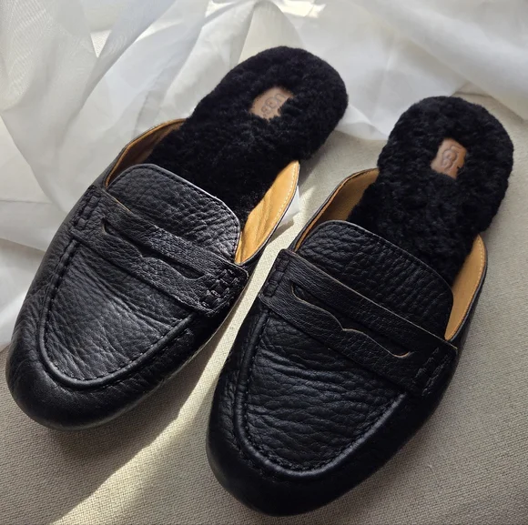 UGG SHAINE WOMEN SLIPPERS LEATHER BLACK US 7.5 - Picture 3 of 9